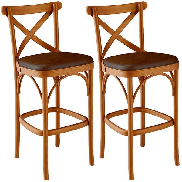 Kit 02 Banquetas Altas Cozinha Bancada Bar Sala de Jantar Estofada Ávila L02 Couríssimo Marrom - Lyam