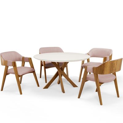 Cadeira Para Sala de Jantar e Estar Living Estofada Suran L02 Linho Rosê - Lyam