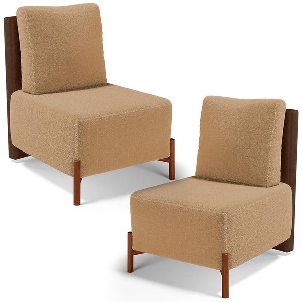 Kit 02 Poltronas Decorativas Sala Estar Living Hungria L02 Couríssimo Marrom Bouclê Mostarda - Lyam