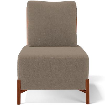 Poltrona Decorativa Sala Estar Living Pés Madeira Hungria L02 Couríssimo Camel Bouclê Bege - Lyam