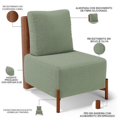 Poltrona Decorativa Sala Estar Living Pés Madeira Hungria L02 Couríssimo Camel Bouclê Oliva - Lyam