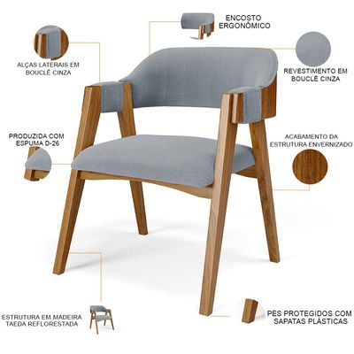 Kit 02 Cadeiras Para Sala de Jantar e Estar Living Estofada Suran L02 Bouclê Cinza - Lyam