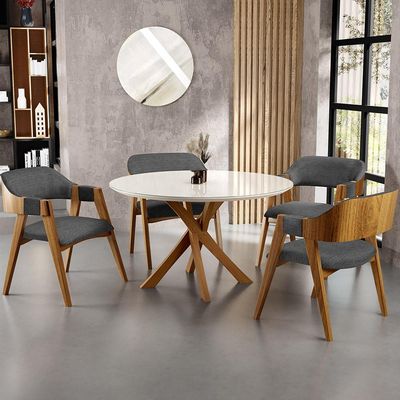 Kit 04 Cadeiras Para Sala de Jantar e Estar Living Estofada Suran L02 Linho Cinza Escuro - Lyam