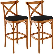 Kit 02 Banquetas Altas Cozinha Bancada Bar Sala de Jantar Estofada Ávila L02 Suede Preto - Lyam
