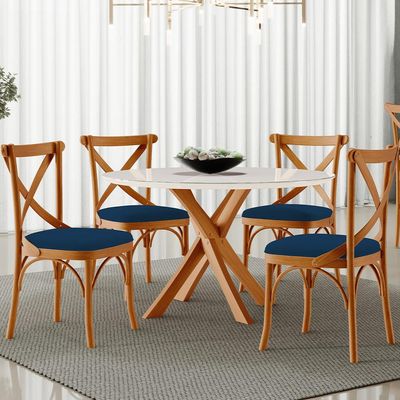 Kit 04 Cadeiras Para Sala de Jantar e Estar Living Estofada Ávila L02 Suede Azul Marinho - Lyam
