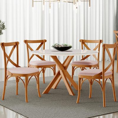 Cadeira Para Sala de Jantar e Estar Living Estofada Ávila L02 Linho Rosê - Lyam