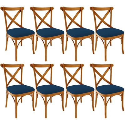 Kit 08 Cadeiras Para Sala de Jantar e Estar Living Estofada Ávila L02 Suede Azul Marinho - Lyam