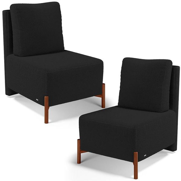 Kit 02 Poltronas Decorativas Sala de Estar Living Hungria L02 Couríssimo Preto Bouclê Preto - Lyam