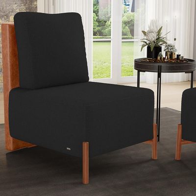 Poltrona Decorativa Sala Estar Living Pés Madeira Hungria L02 Couríssimo Camel Bouclê Preto - Lyam