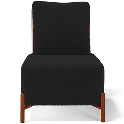 Poltrona Decorativa Sala Estar Living Pés Madeira Hungria L02 Couríssimo Camel Bouclê Preto - Lyam