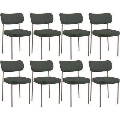 Kit 08 Cadeiras Estofadas Para Sala De Jantar Melina Base Arena L02 Linho Verde Musgo - Lyam Decor