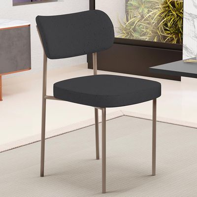 Cadeira Decorativa Sala De Jantar Melina Base Arena L02 Linho Chumbo - Lyam Decor