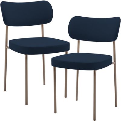 Kit 02 Cadeiras Para Sala De Jantar Melina Base Arena L02 Suede Azul Marinho - Lyam Decor