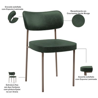 Kit 08 Cadeiras Estofadas Para Sala De Jantar Melina Base Arena L02 Couríssimo Verde Musgo - Lyam Decor
