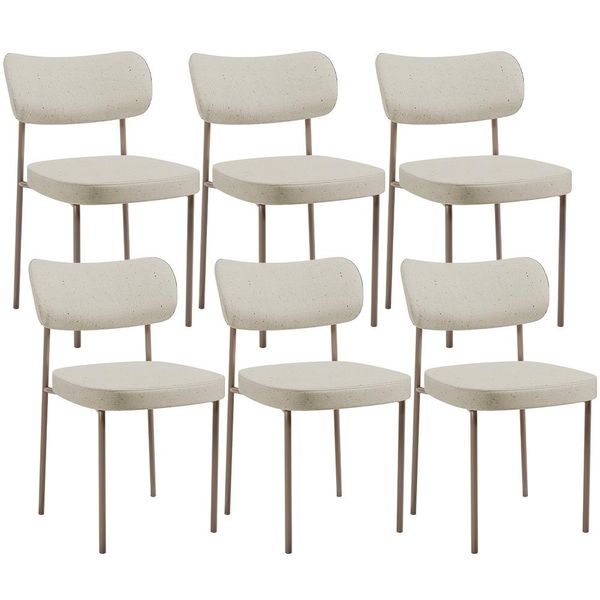 Kit 06 Cadeiras Estofadas Para Sala De Jantar Melina Base Arena L02 Linho Champagne - Lyam Decor Kit 06 Cadeiras Estofadas Para Sala De Jantar Melina Base Arena L02 Linho Champagne - Lyam Decor