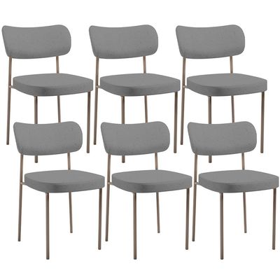 Kit 06 Cadeiras Estofadas Para Sala De Jantar Melina Base Arena L02 Linho Cinza Escuro - Lyam Decor