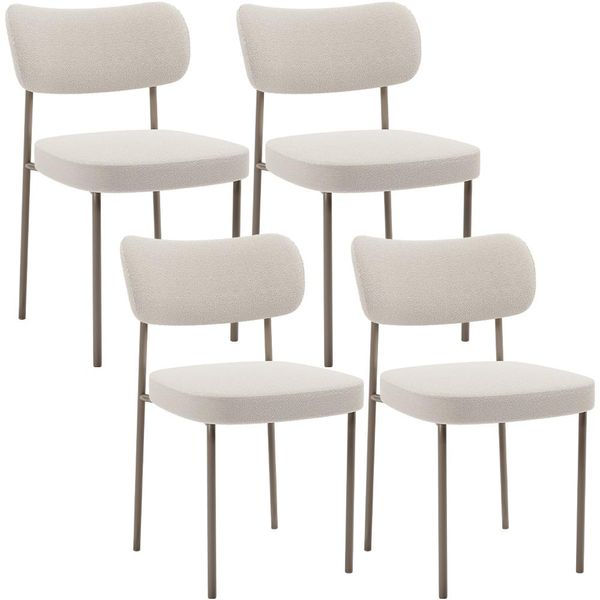 Kit 04 Cadeiras Decorativa Estofada Para Sala de Jantar Melina Base Arena L02 Bouclê Cru - Lyam Decor