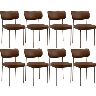 Kit 08 Cadeiras Estofadas Para Sala De Jantar Melina Base Arena L02 Couríssimo Marrom - Lyam Decor
