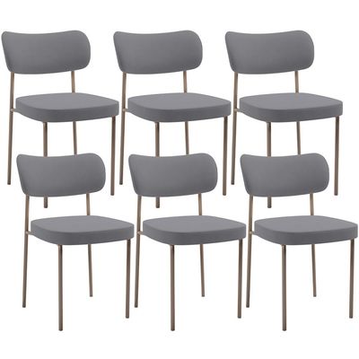 Kit 06 Cadeiras Estofadas Para Sala De Jantar Melina Base Arena L02 Suede Cinza - Lyam Decor