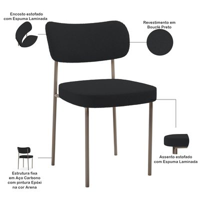 Kit 02 Cadeiras Para Sala De Jantar Melina Base Arena L02 Bouclê Preto - Lyam Decor