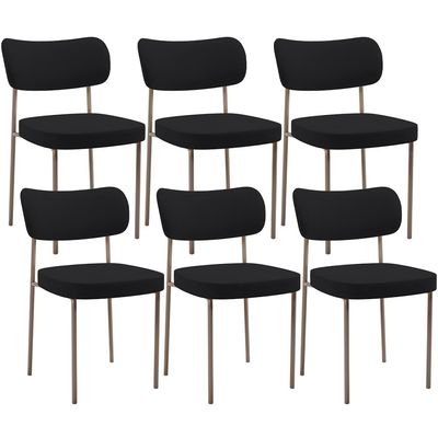 Kit 06 Cadeiras Estofadas Para Sala De Jantar Melina Base Arena L02 Suede Preto - Lyam Decor