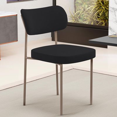 Kit 06 Cadeiras Estofadas Para Sala De Jantar Melina Base Arena L02 Suede Preto - Lyam Decor