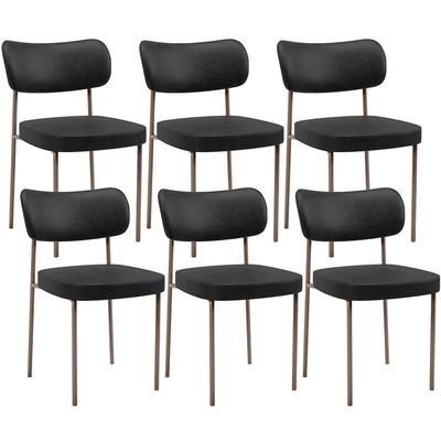 Kit 06 Cadeiras Estofadas Para Sala De Jantar Melina Base Arena L02 Couríssimo Preto - Lyam Decor
