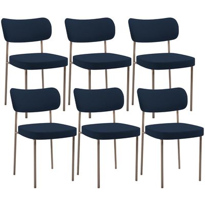 Kit 06 Cadeiras Estofadas Para Sala De Jantar Melina Base Arena L02 Suede Azul Marinho - Lyam Decor