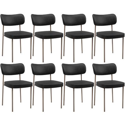 Kit 08 Cadeiras Estofadas Para Sala De Jantar Melina Base Arena L02 Couríssimo Preto - Lyam Decor