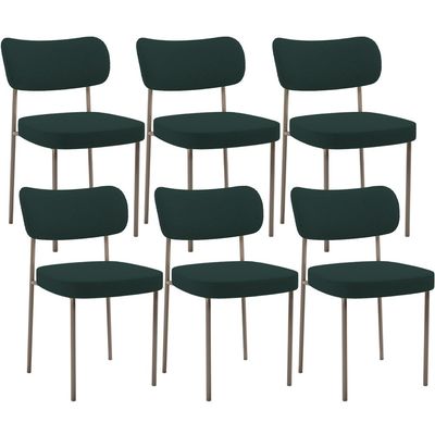 Kit 06 Cadeiras Estofadas Para Sala De Jantar Melina Base Arena L02 Bouclê Verde - Lyam Decor