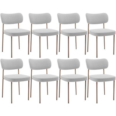 Kit 08 Cadeiras Estofadas Para Sala De Jantar Melina Base Arena L02 Bouclê Cinza - Lyam Decor