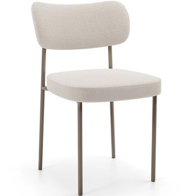 Cadeira Decorativa Sala De Jantar Melina Base Arena L02 Bouclê Cru - Lyam Decor