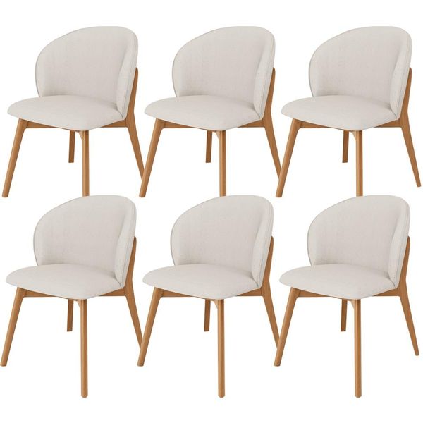 Kit 06 Cadeiras de Jantar e Estar Living Estofada Mia L02 Linho Cru - Lyam Decor