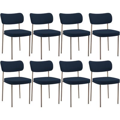 Kit 08 Cadeiras Estofadas Para Sala De Jantar Melina Base Arena L02 Suede Azul Marinho - Lyam Decor