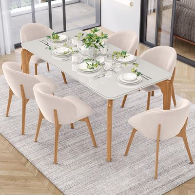 Cadeira de Jantar e Estar Living Estofada Mia L02 Suede Bege - Lyam Decor