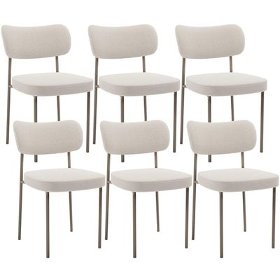 Kit 06 Cadeiras Estofadas Para Sala De Jantar Melina Base Arena L02 Bouclê Cru - Lyam Decor