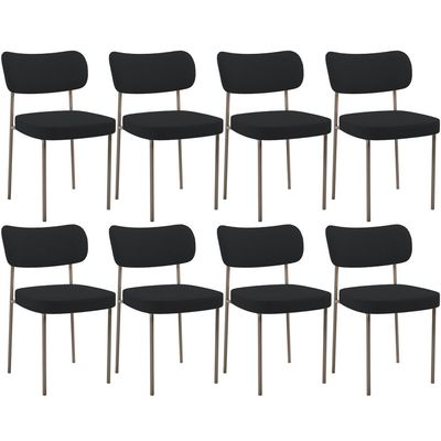 Kit 08 Cadeiras Estofadas Para Sala De Jantar Melina Base Arena L02 Bouclê Preto - Lyam Decor