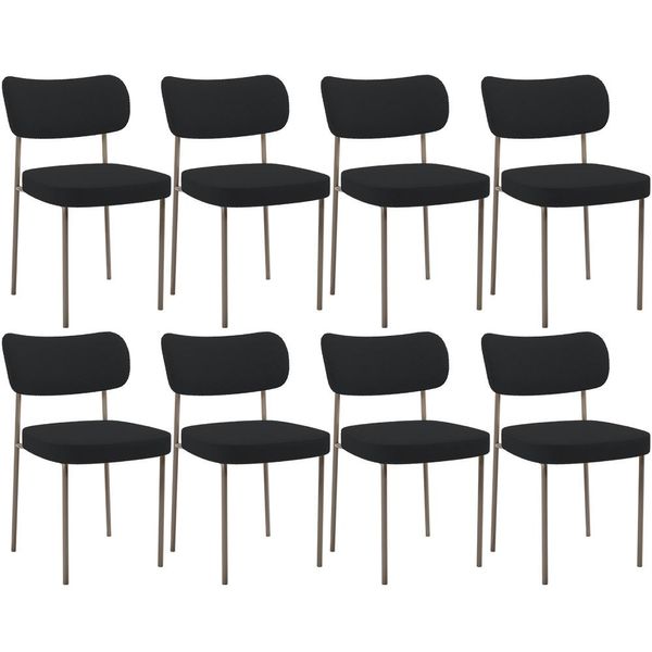 Kit 08 Cadeiras Estofadas Para Sala De Jantar Melina Base Arena L02 Bouclê Preto - Lyam Decor