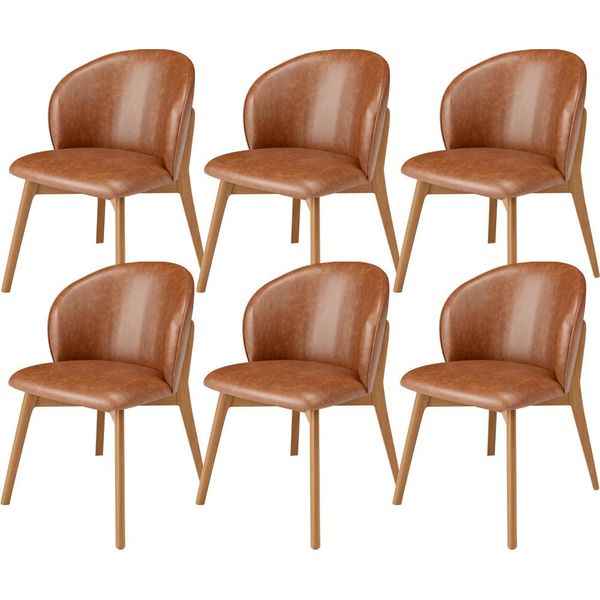 Kit 06 Cadeiras de Jantar e Estar Living Estofada Mia L02 Couríssimo Camel - Lyam Decor