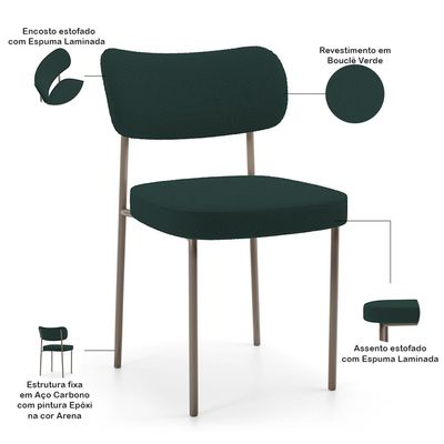 Kit 02 Cadeiras Para Sala De Jantar Melina Base Arena L02 Bouclê Verde - Lyam Decor