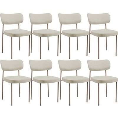 Kit 08 Cadeiras Estofadas Para Sala De Jantar Melina Base Arena L02 Linho Champagne - Lyam Decor