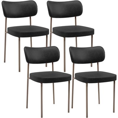 Kit 04 Cadeiras Decorativa Estofada Para Sala de Jantar Melina Base Arena L02 Couríssimo Preto - Lyam Decor