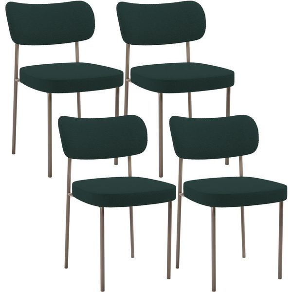 Kit 04 Cadeiras Decorativa Estofada Para Sala de Jantar Melina Base Arena L02 Bouclê Verde - Lyam Decor
