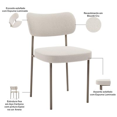 Kit 02 Cadeiras Para Sala De Jantar Melina Base Arena L02 Bouclê Cru - Lyam Decor