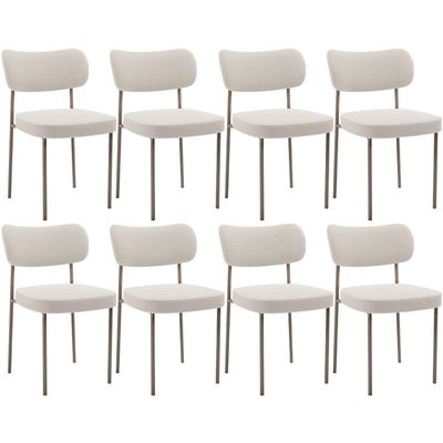 Kit 08 Cadeiras Estofadas Para Sala De Jantar Melina Base Arena L02 Bouclê Cru - Lyam Decor