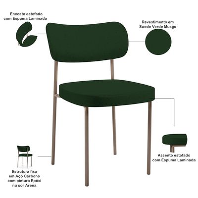 Kit 08 Cadeiras Estofadas Para Sala De Jantar Melina Base Arena L02 Suede Verde Musgo - Lyam Decor