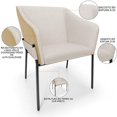 Kit 2 Cadeiras Para Sala de Jantar Estar Living Olívia L02 Linho Cru Couríssimo Fendi - Lyam Decor