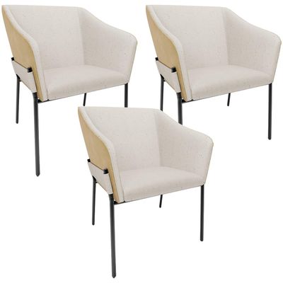 Kit 3 Cadeiras Para Sala de Jantar Estar Living Olívia L02 Linho Cru Couríssimo Fendi - Lyam Decor