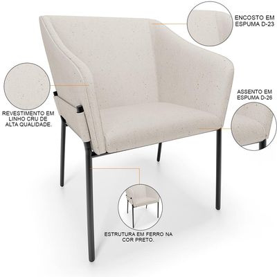 Kit 6 Cadeiras Para Sala de Jantar Estar Living Olívia L02 Linho Cru - Lyam Decor