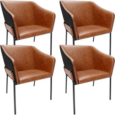Kit 4 Cadeiras Para Sala de Jantar Estar Living Olívia L02 Couríssimo Camel Preto - Lyam Decor